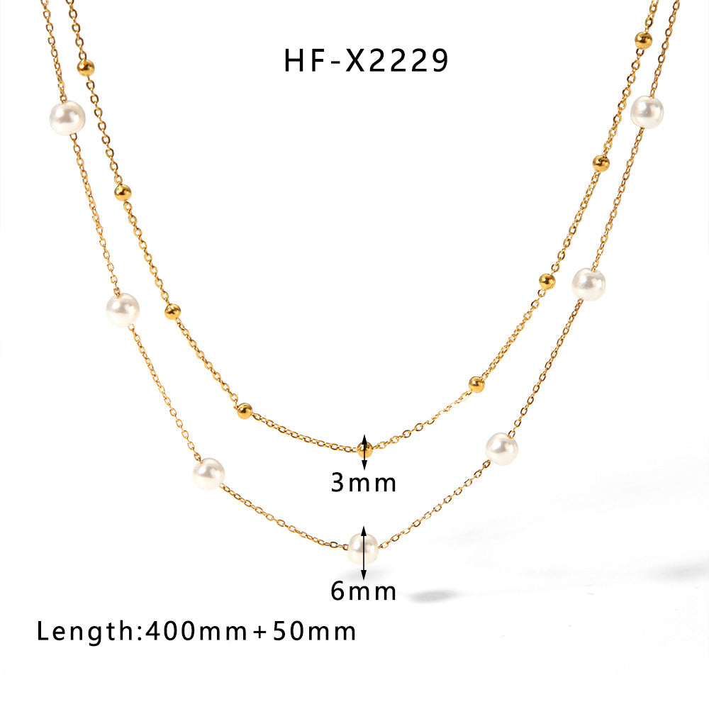 Wholesale Titanium Steel Plated 18K Gold Heart Shaped Pearl Shell Necklace